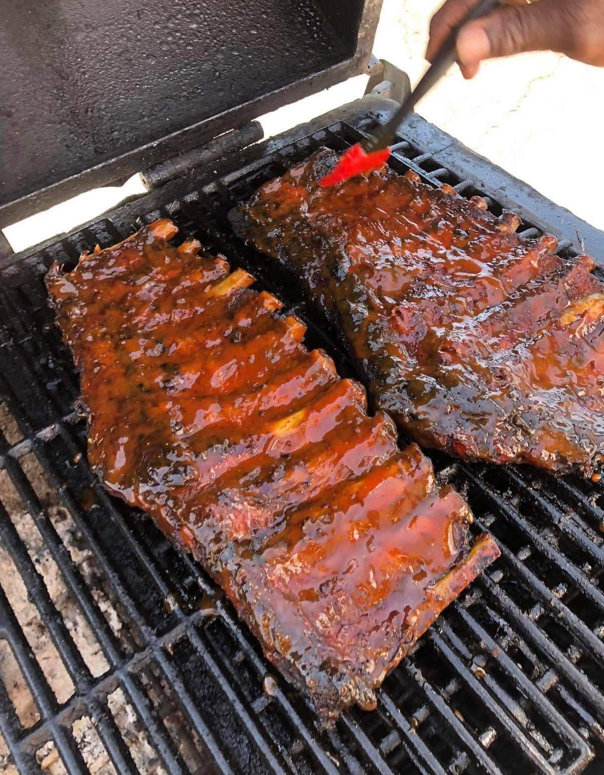 Tending ribs on the grill