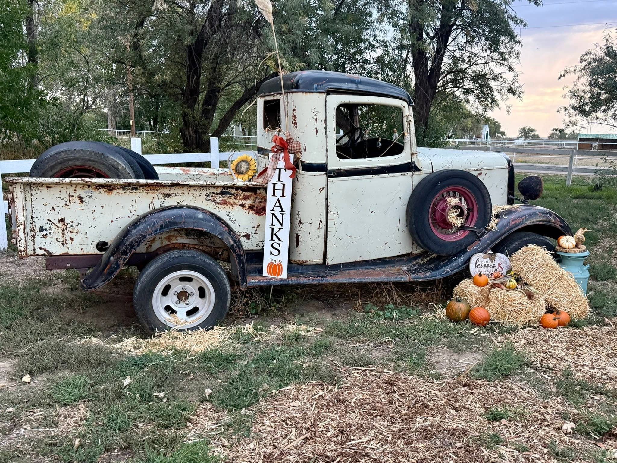 Vintage truck with autumn decor