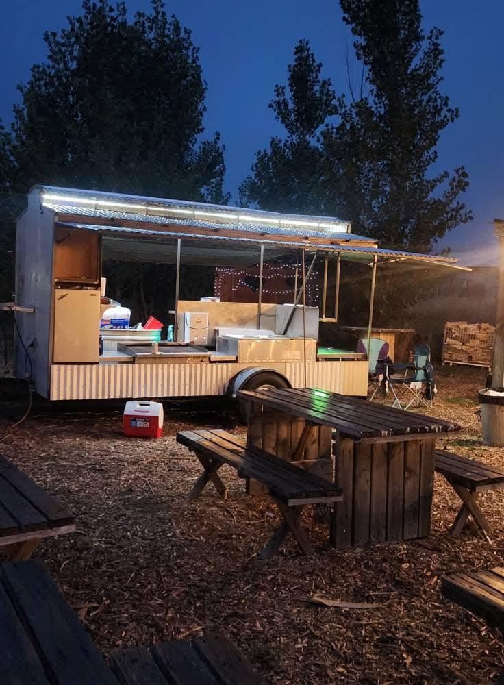 The food truck at dusk, ready to serve